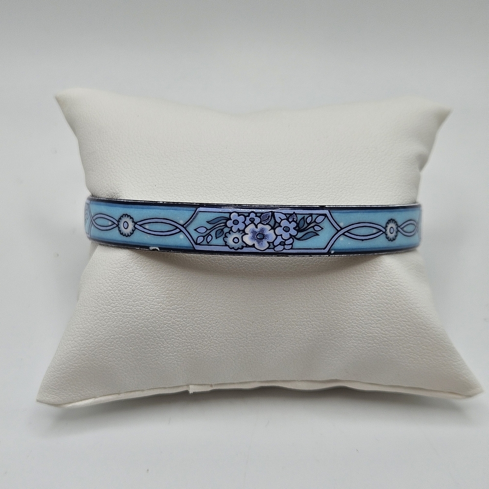 VINTAGE Michaela Frey Blue Floral Enamel Bangle Bracelet Made in Austria